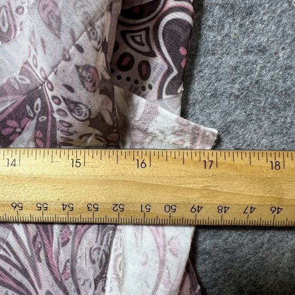 Espresso Paisley Flutter Sleeve Ruched Tunic Top Sheer Overlay Pink Beige‎ L - Picture 5 of 6